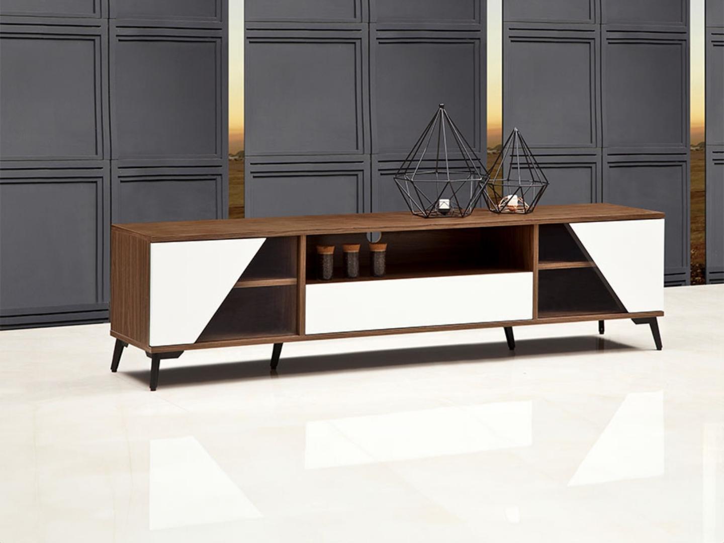 wooden tv stand with white drawers - Lux Furniture