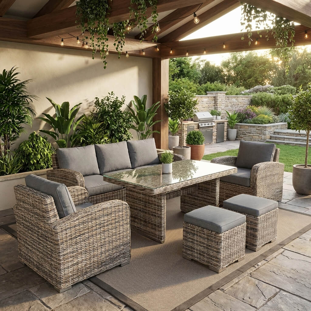 set saloni kai trapezaria kipou exoterikou xorou samos