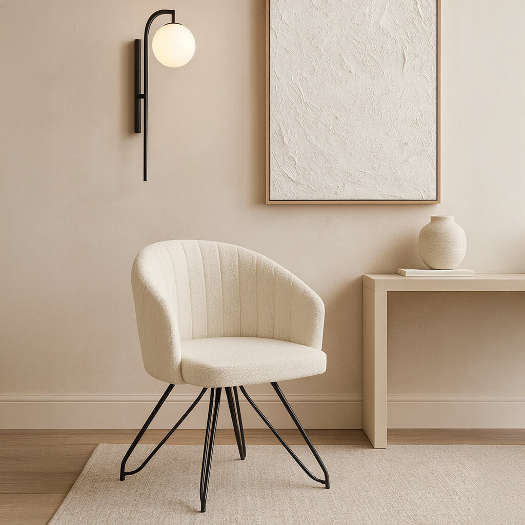 Καρέκλα Ace – ύφασμα μπουκλέ – λευκή – με μαύρη μεταλλική βάση – μοντέρνο design / White
