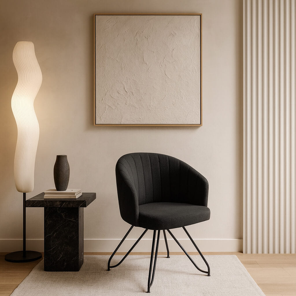 Καρέκλα Ace – ύφασμα μπουκλέ – μαύρη – για τραπεζαρία – σύγχρονο στυλ / Black