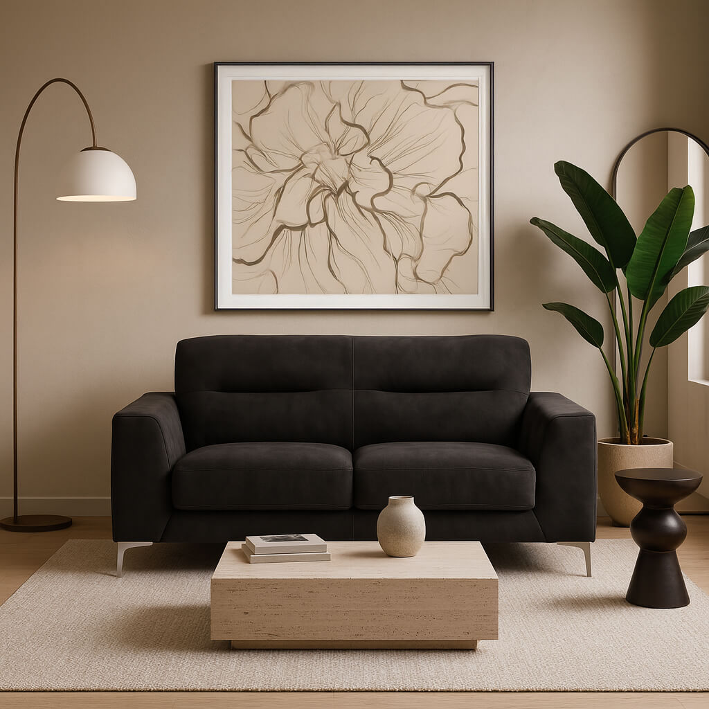 Διθέσιος καναπές Αθηνά – ύφασμα – σκούρο γκρι – για μοντέρνο σαλόνι – με μεταλλικά πόδια / Grey