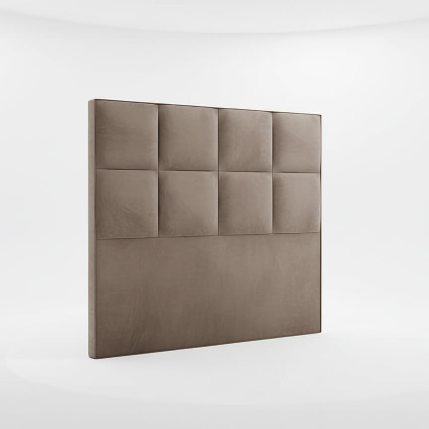 Κεφαλάρι κρεβατιού Carre – ύφασμα – καφέ – με τετράγωνα – σε λευκό φόντο