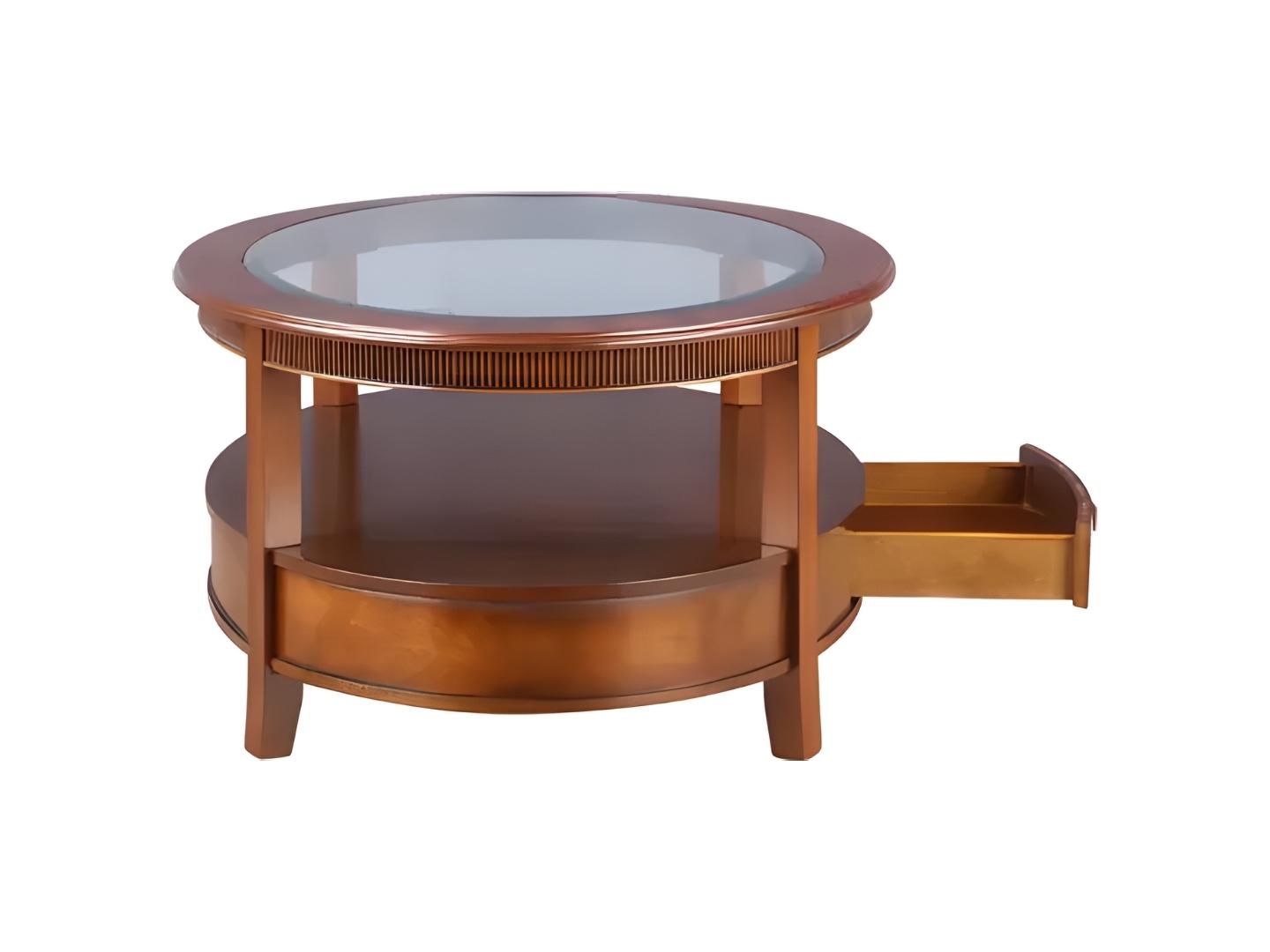 classic oval coffee table with glass and drawer - Lux Furniture