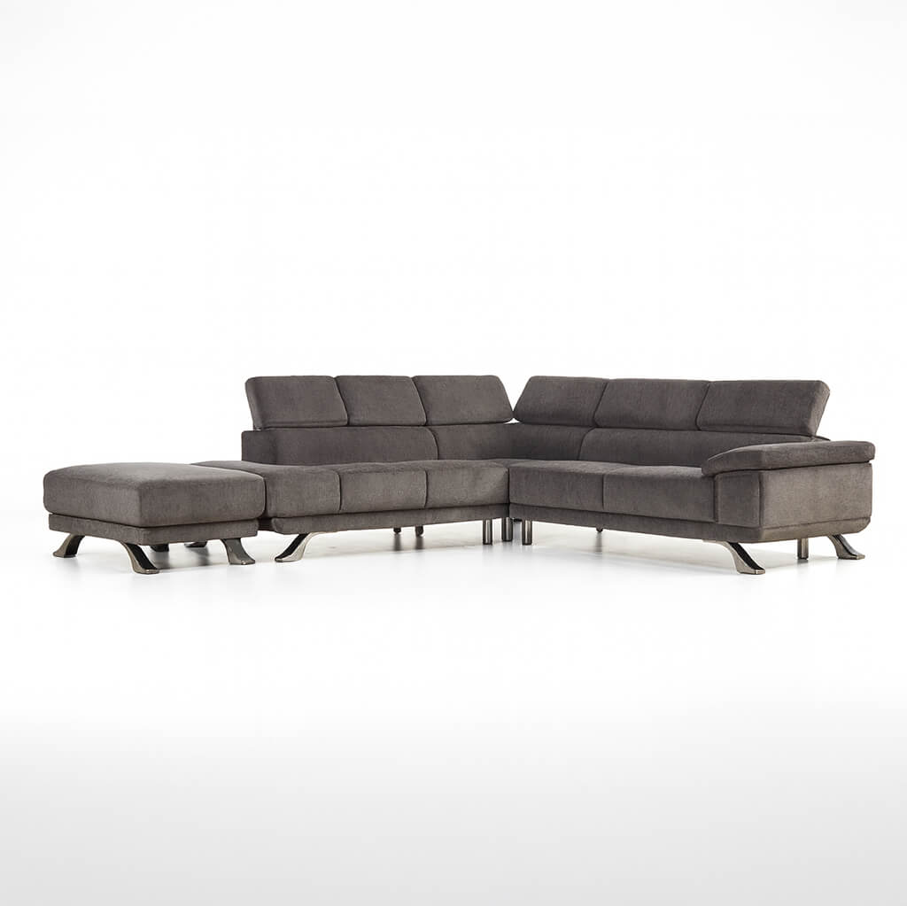 Γωνιακός καναπές Δανάη extra – microsuede– γκρι – με πουφ – σε λευκό φόντο / Danae Dark grey