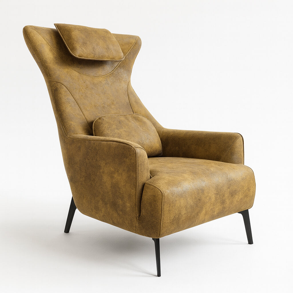 Πολυθρόνα Egon – ύφασμα microfiber – κίτρινη μουσταρδί – σε λευκό φόντο – μοντέρνα / Yellow