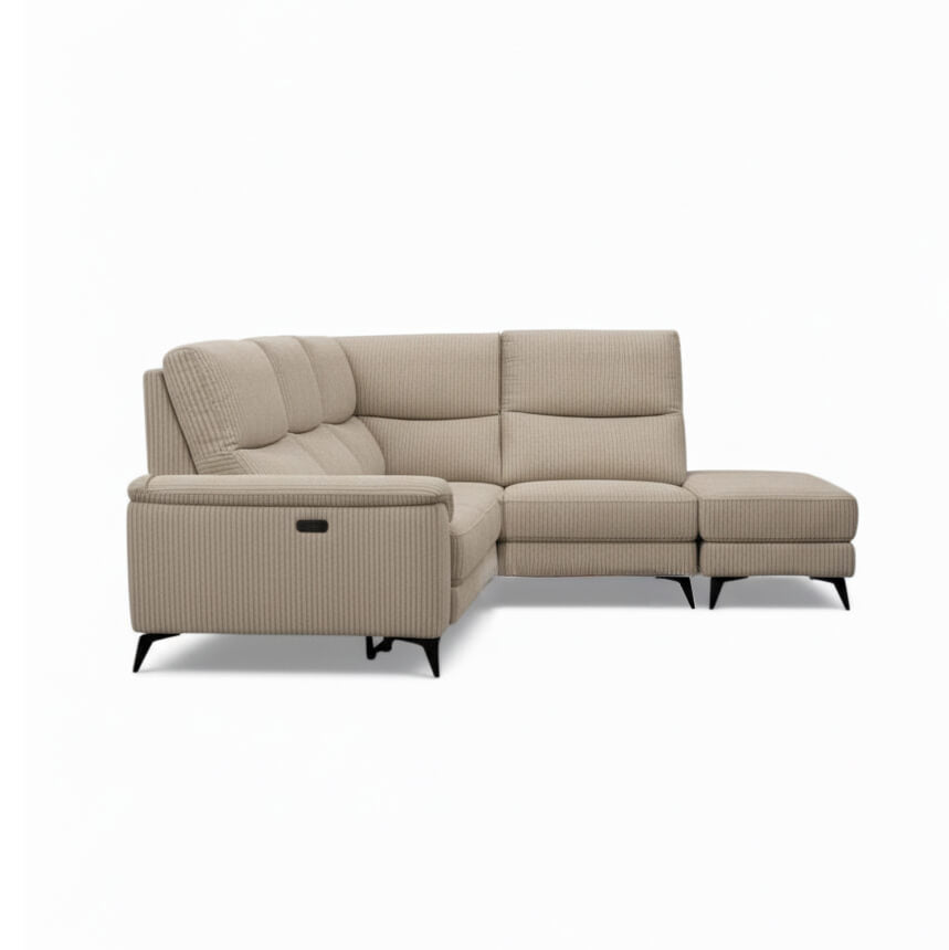 Γωνιακός καναπές Evora – ύφασμα – μπεζ – με μηχανισμό ανάκλισης – σε λευκό φόντο. / Beige