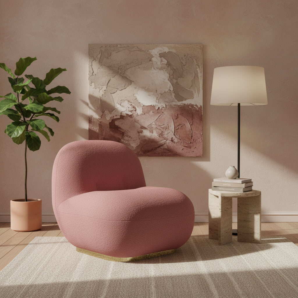 Πολυθρόνα Irelia – ύφασμα μπουκλέ – ροζ – για σαλόνι – σύγχρονο στυλ / Pink