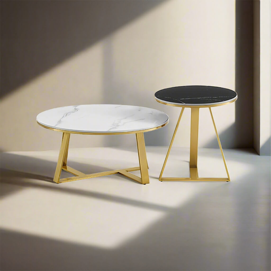 Στρογγυλά Τραπεζάκια Σαλονιού Ιθάκη (χρυσό)- Lux Furniture