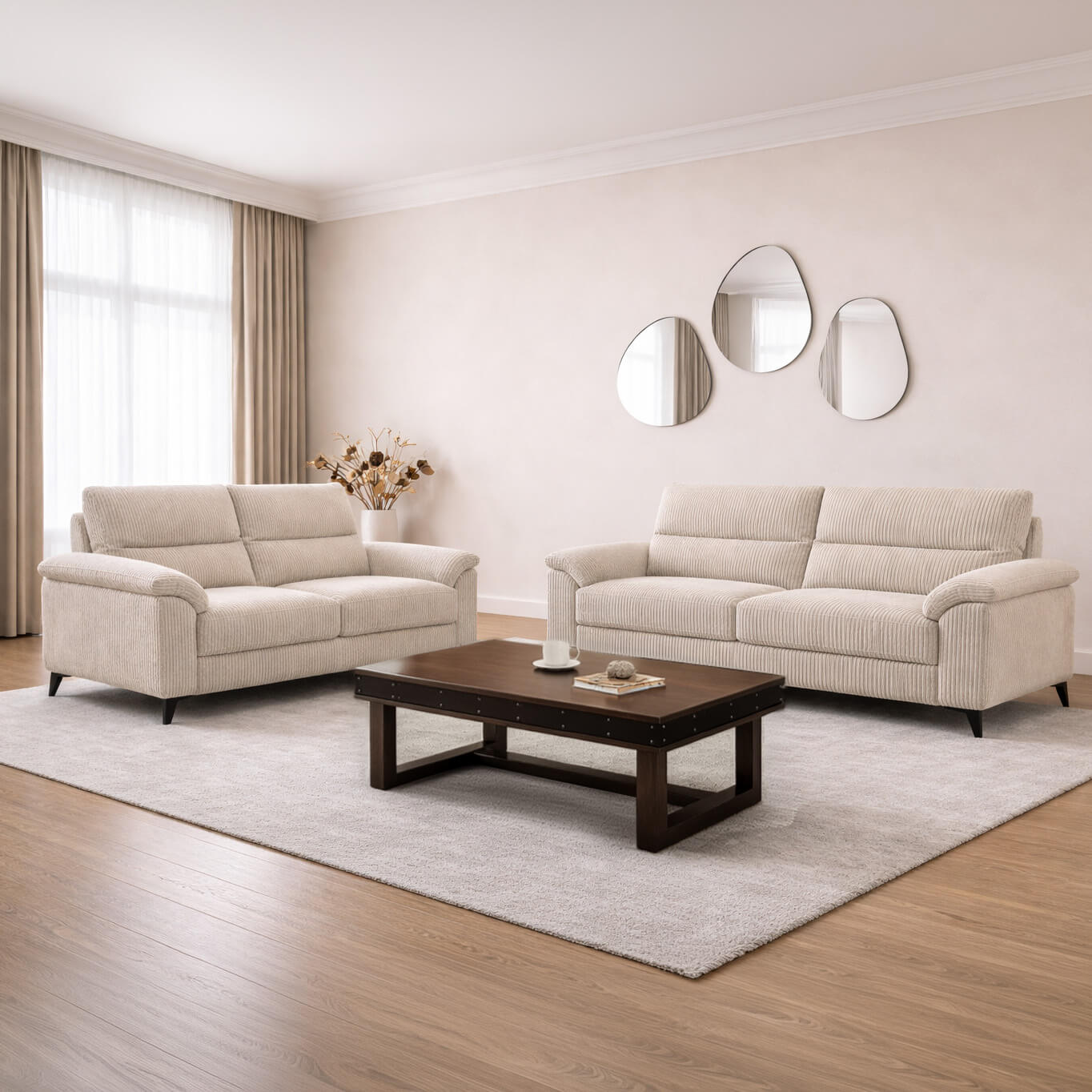 kanapedes saloniou evora – yfasma kotle– mpeze – set – modern design / Beige