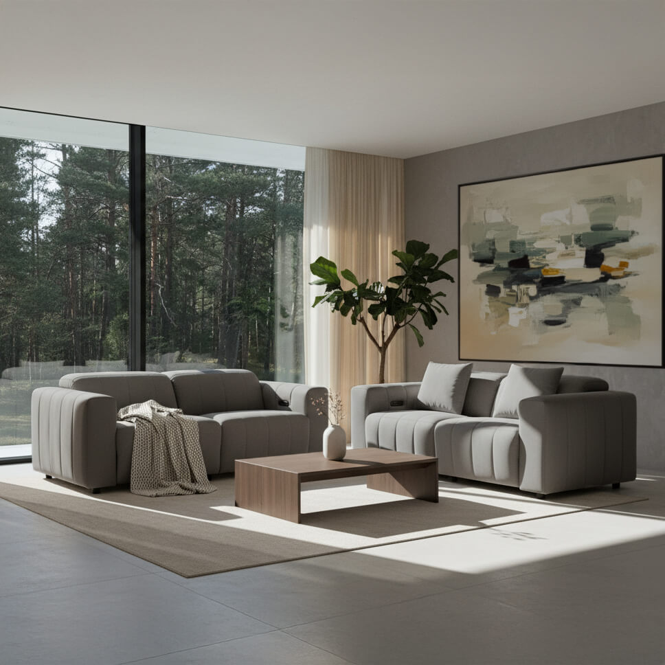 kanapedes saloniou recliner bianca – microsuede – gkri – set – minimal monterno design / Grey