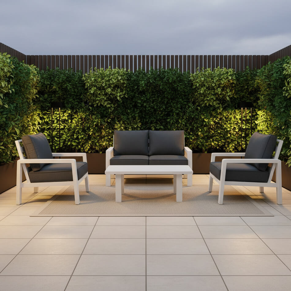 Σετ σαλονιού κήπου Κρήτη – αλουμίνιο – λευκό – με διθέσιο καναπέ και 2 πολυθρόνες – μοντέρνο