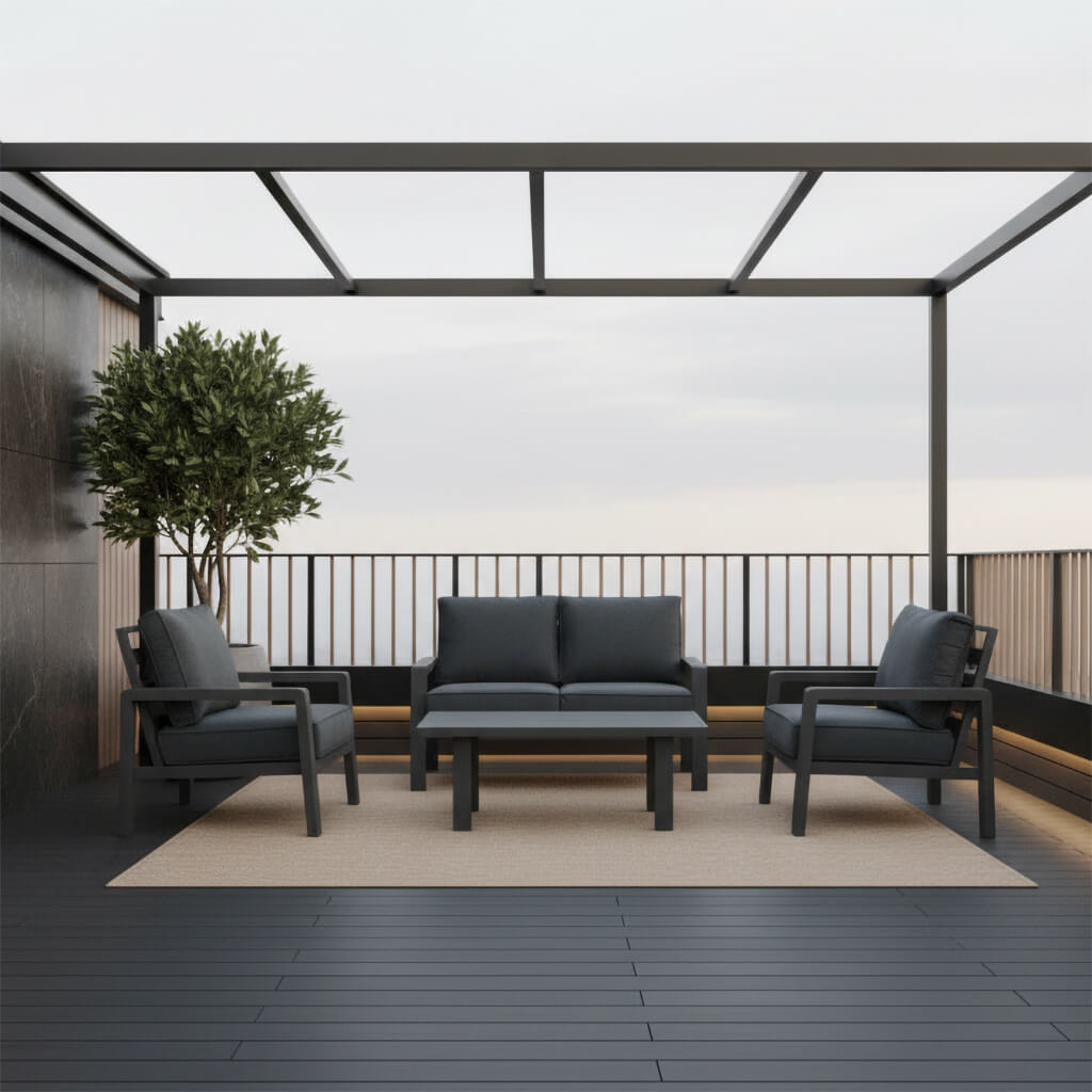 Σετ σαλονιού κήπου Κρήτη – αλουμίνιο – μαύρο – με διθέσιο καναπέ και 2 πολυθρόνες – μοντέρνο.