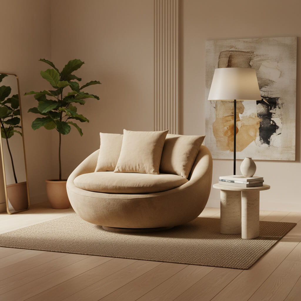 Πολυθρόνα Lacoon – λινό ύφασμα – ανοιχτό καφέ – περιστρεφόμενη – σύγχρονη. / Light Brown