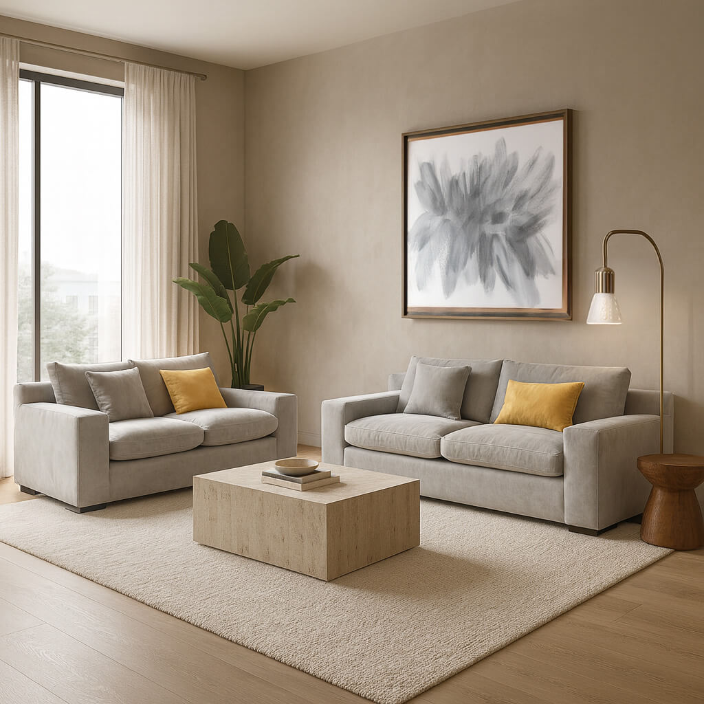 σετ καναπέδων – ύφασμα – ανοιχτό γκρι – διθέσιος και τριθέσιος – μοντέρνος