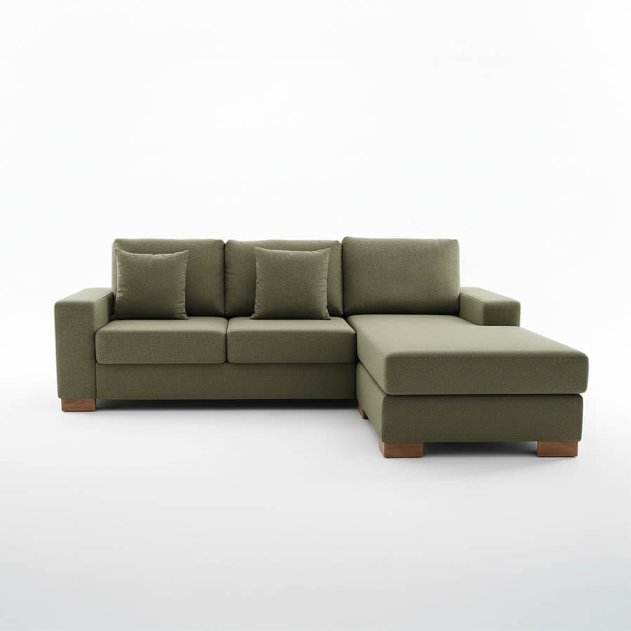 Γωνιακός καναπές Oslo – ύφασμα – πράσινος – σε λευκό φόντο – μπροστινή όψη / Soft Green