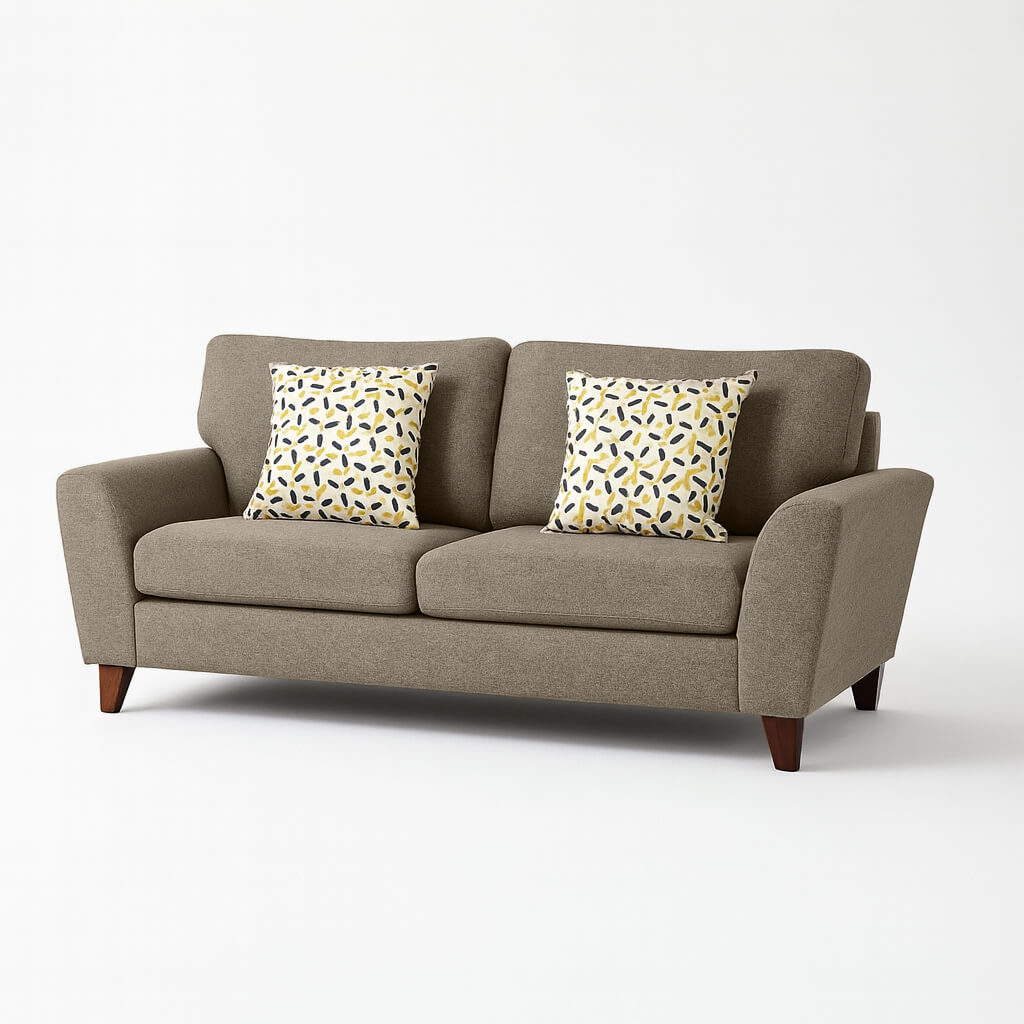 Διθέσιος καναπές Ρενάτα – ύφασμα – ανοιχτό καφέ – σε λευκό φόντο – με ξύλινα πόδια. / Light Brown