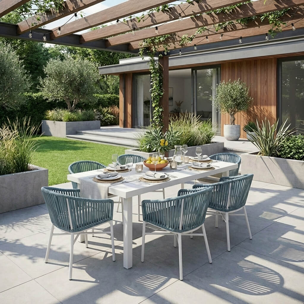 epekteinomeni trapezaria exoterikou xorou aspri me tirkouaz karekles