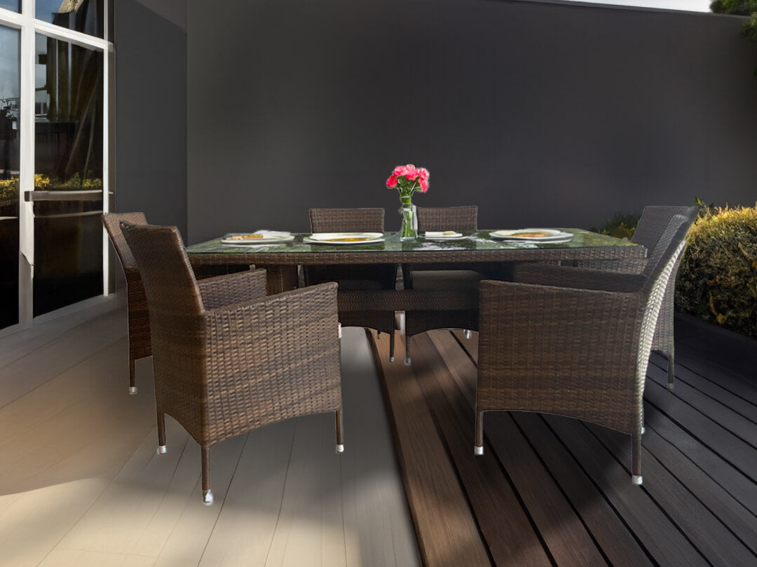 santorini dining table set with 6 chairs rattan - Lux Furniture