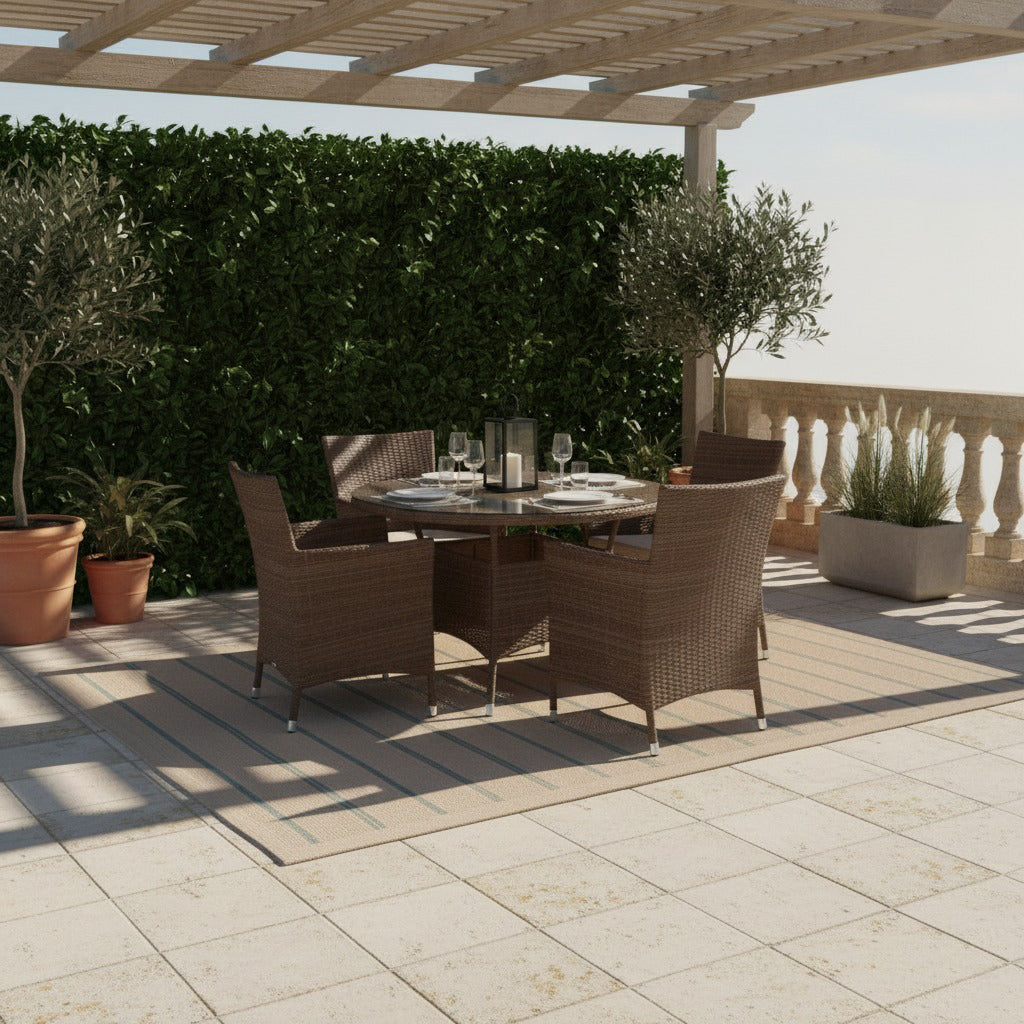 Σετ τραπεζαρίας κήπου Σκιάθος – rattan – καφέ – στρογγυλό τραπέζι και 4 καρέκλες – κλασικό