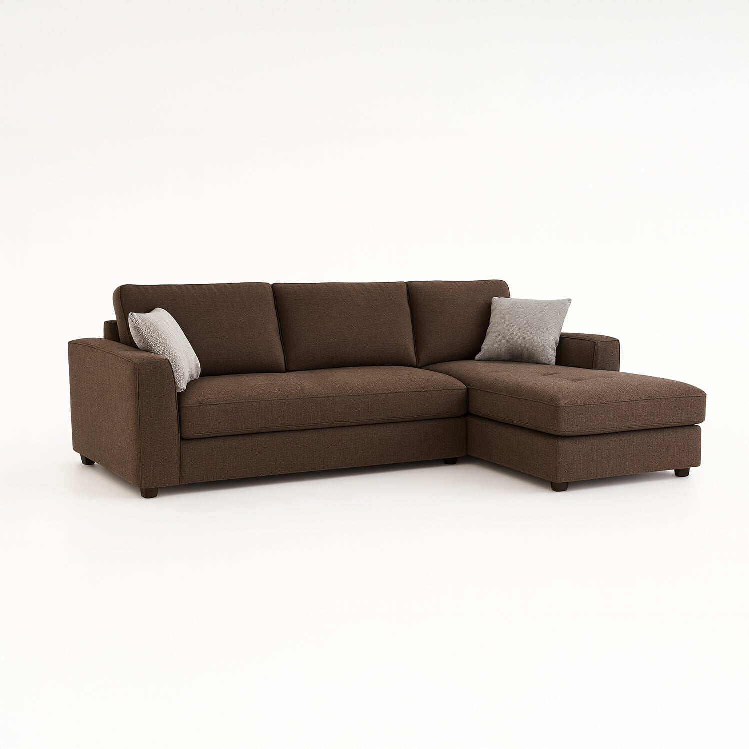 Γωνιακός καναπές Sofia με σεζλόνγκ – υφασμάτινος – καφέ– σε λευκό φόντο / Brown