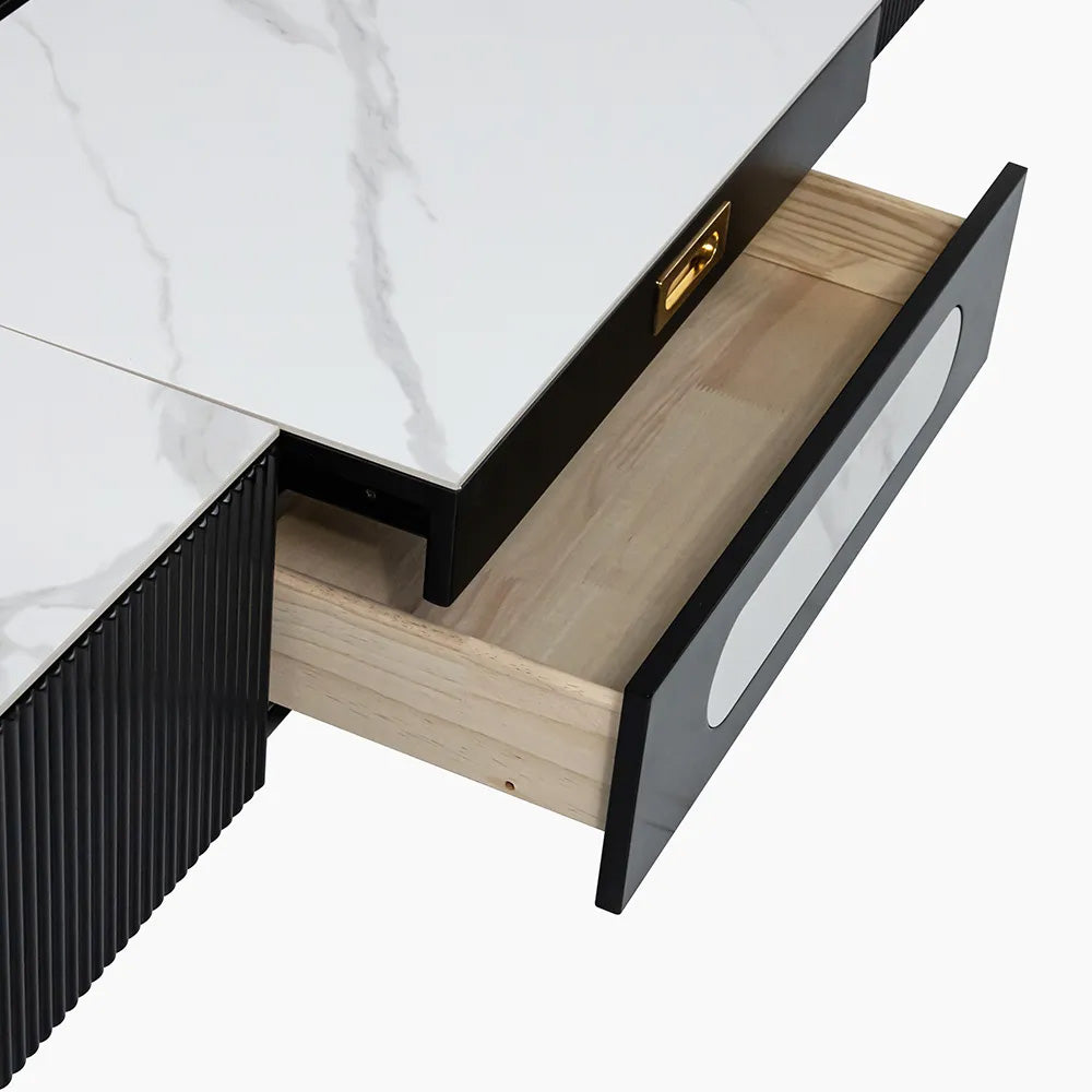 Βάση τηλεόρασης μοντέρνα σε άσπρο και μαύρο με συρτάρια