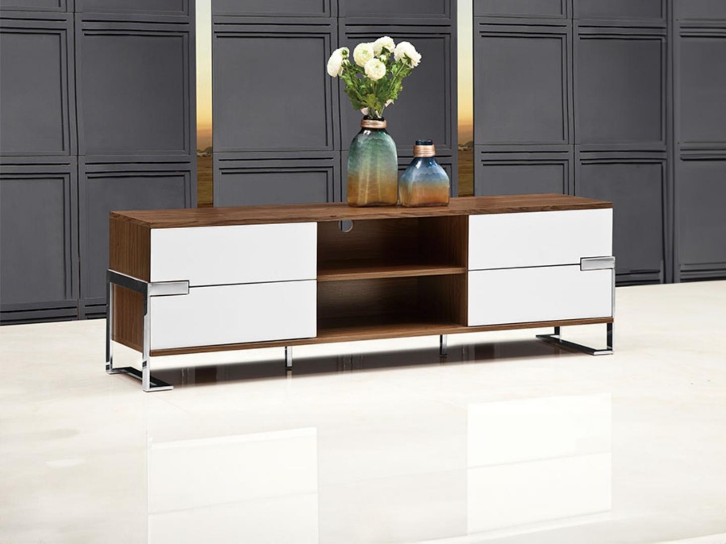 tv stand wooden and white drawers - Lux Furniture