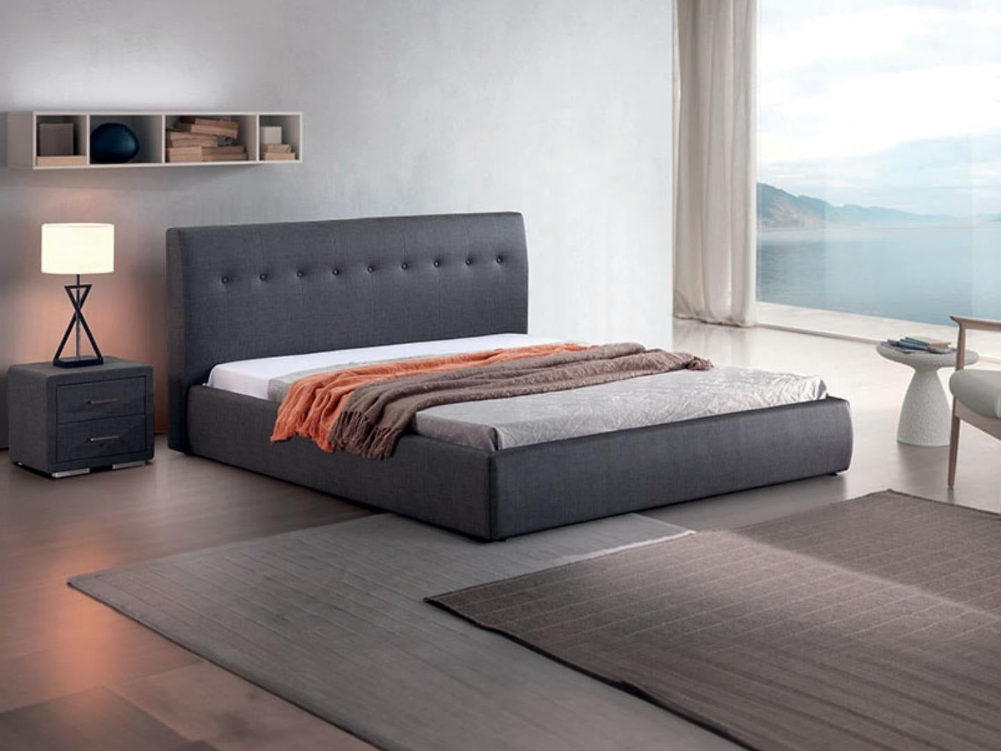 LOW GREY BED UPHOLISTERED PVC WITH STAINLESS STEEL FEET - Lux Furniture