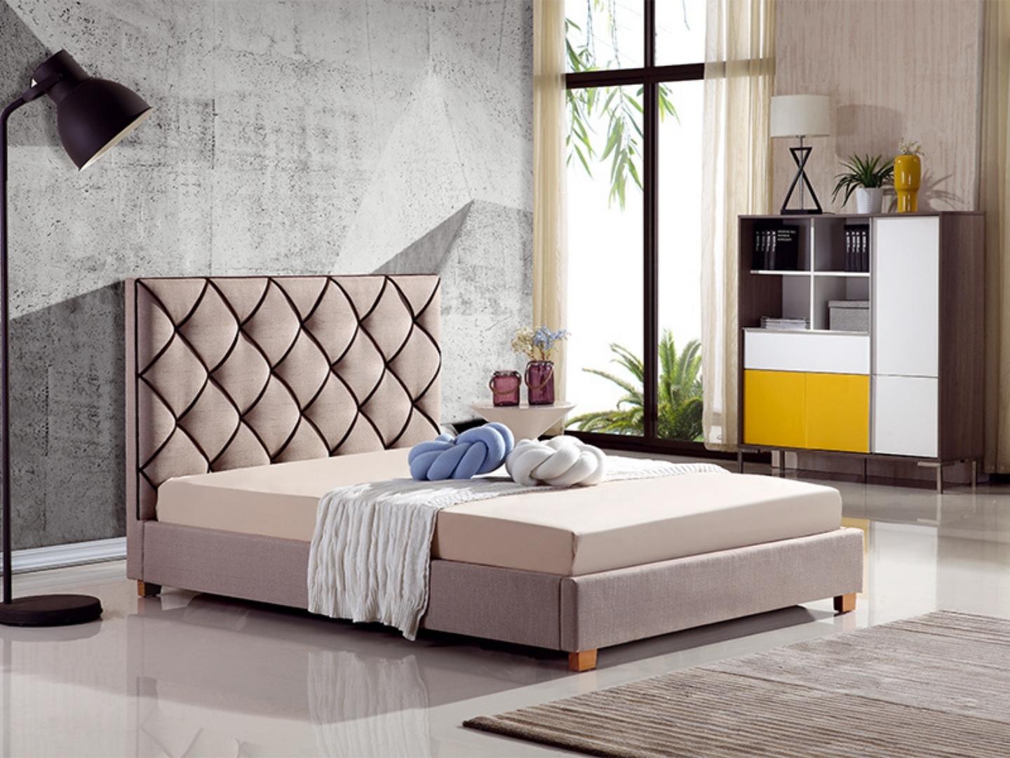Ira beige bedframe double - Lux Furniture