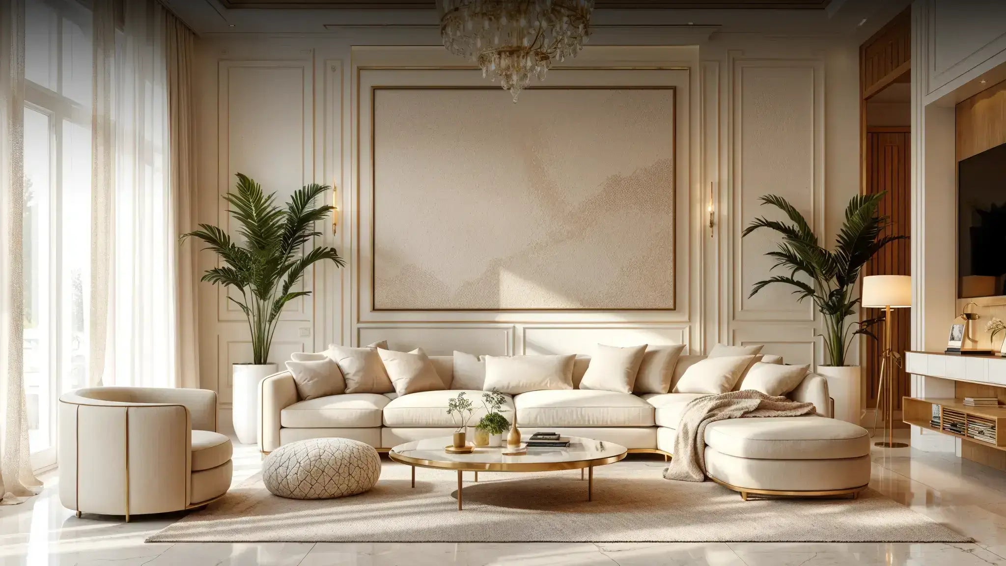 Σαλόνι με πολυέλαιο και έπιπλα Lux Furniture