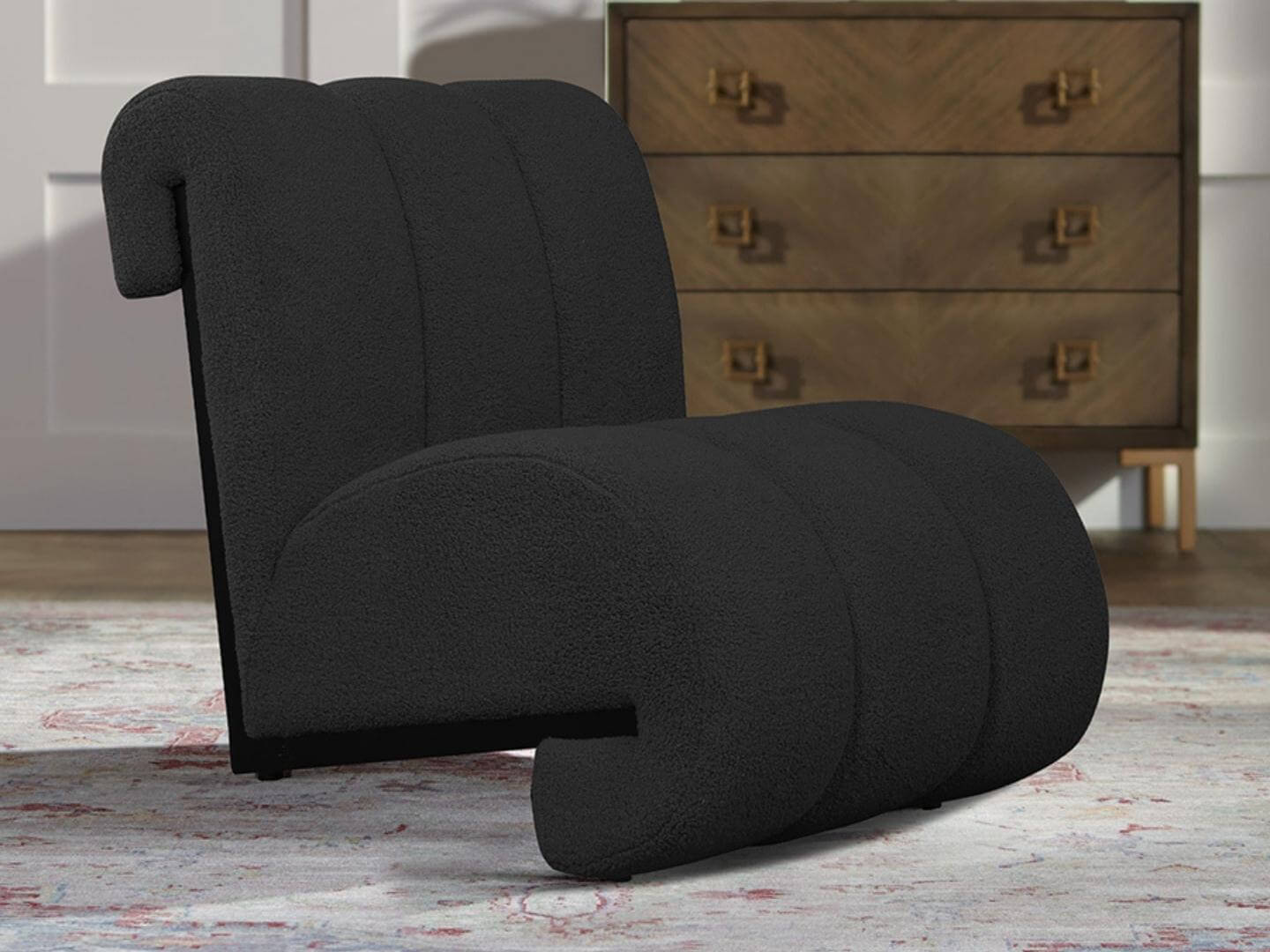 teddy fabric- viego armchair black color - LUX FURNITURE