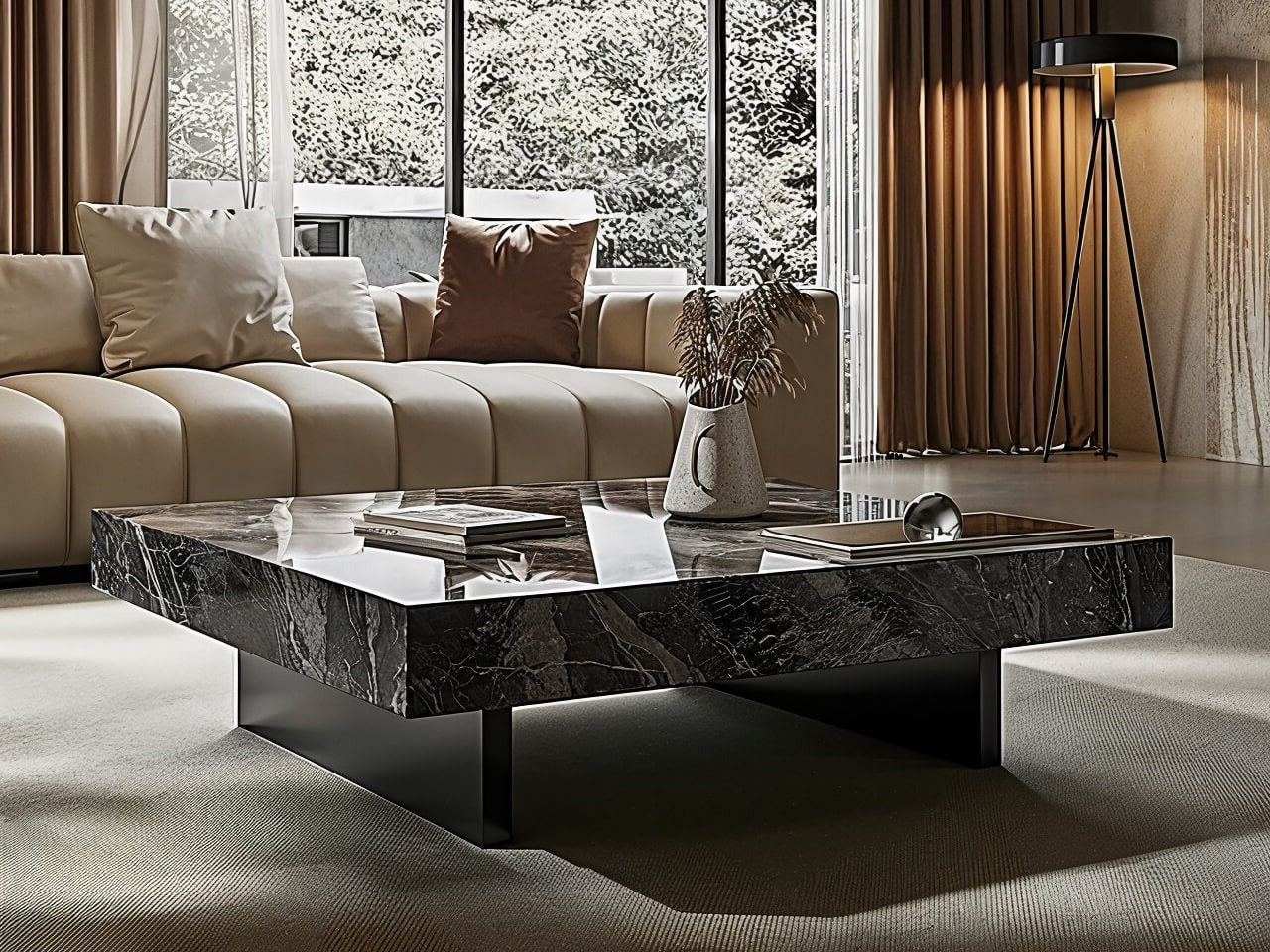 marble black grey coffee table - Lux furniture