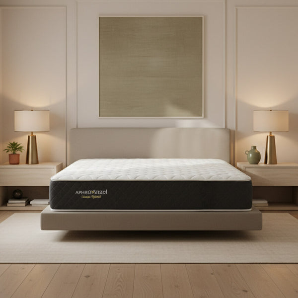 Aphro Angel Classic Hybrid mattress, anatomic and comfortable, in a modern bedroom