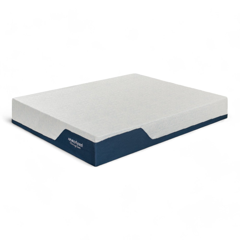 Ανατομικό στρώμα memory foam με λευκή επιφάνεια και πλαϊνά σε σκούρο μπλε χρώμα αντίθεσης, παρέχοντας μέτρια προς σκληρή στήριξη.