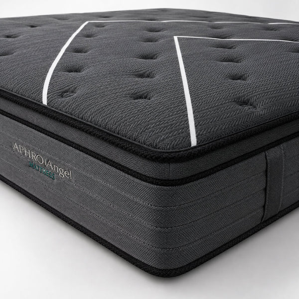 Στρώμα Aphro Angel Extra – μαύρο ύφασμα – με ενσωματωμένο pillow topper – ανατομικό – κοντινή - σε λευκό φόντο