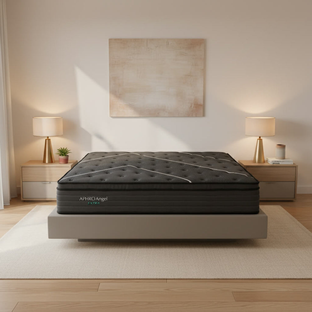 Στρώμα Aphro Angel Extra – μαύρο ύφασμα – με ενσωματωμένο pillow topper – ανατομικό – σε λευκό φόντο