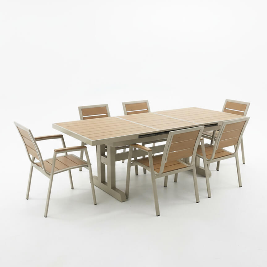 epekteinomeni trapezaria kipou alouminiou gia 8 theseis. se mpez kai kafe apoxrosi