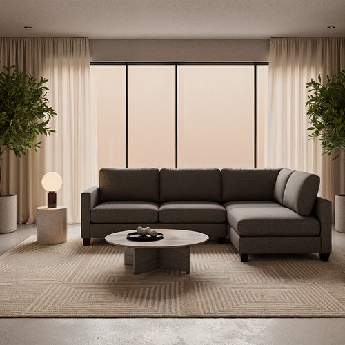 Atlanta corner sofa, fabric, dark grey, L-shape, modern living room / Dark Grey