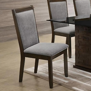 Black Rose dining chair with a walnut wood frame and grey fabric upholstery on the seat and back.