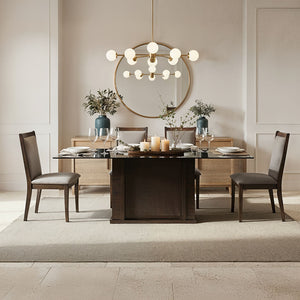 Black Rose dining set, wood and glass, dark brown, table and 4 chairs, modern