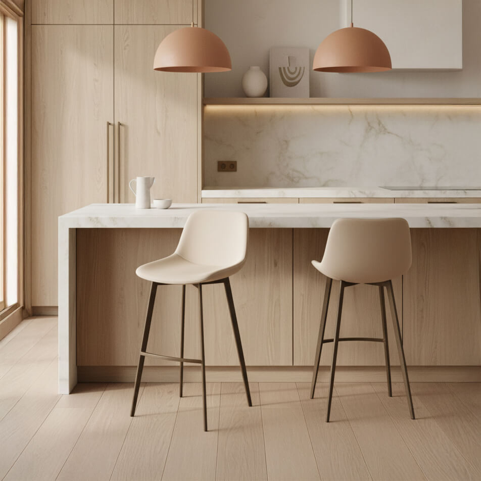 Σκαμπό μπαρ BS – microsuede – μπεζ – με μεταλλικά πόδια – σύγχρονο design