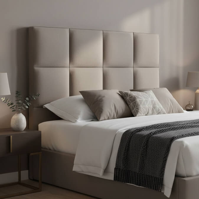 Κεφαλάρι κρεβατιού Carre – ύφασμα – μπεζ-καφέ – με τετράγωνα – μοντέρνο design