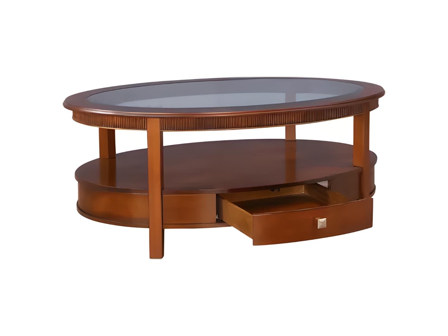 classic oval coffee table with glass and drawer - Lux Furniture
