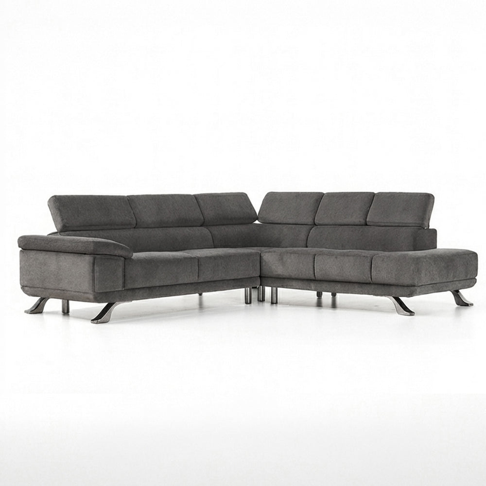 Γωνιακός καναπές Δανάη extra  – microsuede– γκρι – με πουφ – σε λευκό φόντο / Danae Dark grey