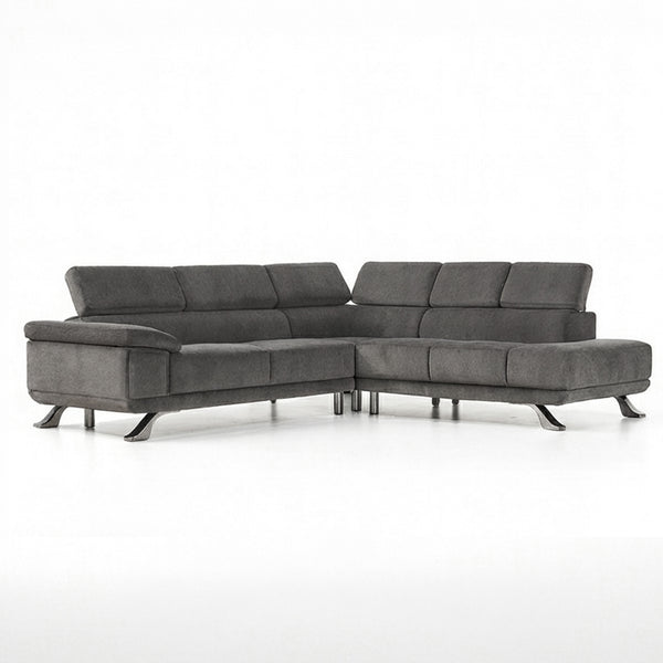 Γωνιακός καναπές Δανάη extra  – microsuede– γκρι – με πουφ – σε λευκό φόντο / Danae Dark grey