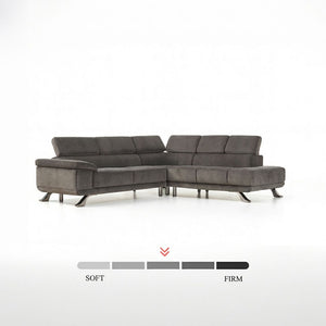 Угловой диван Данаэ extra, microsuede, серый, с пуфом, на белом фоне / Danae Dark grey