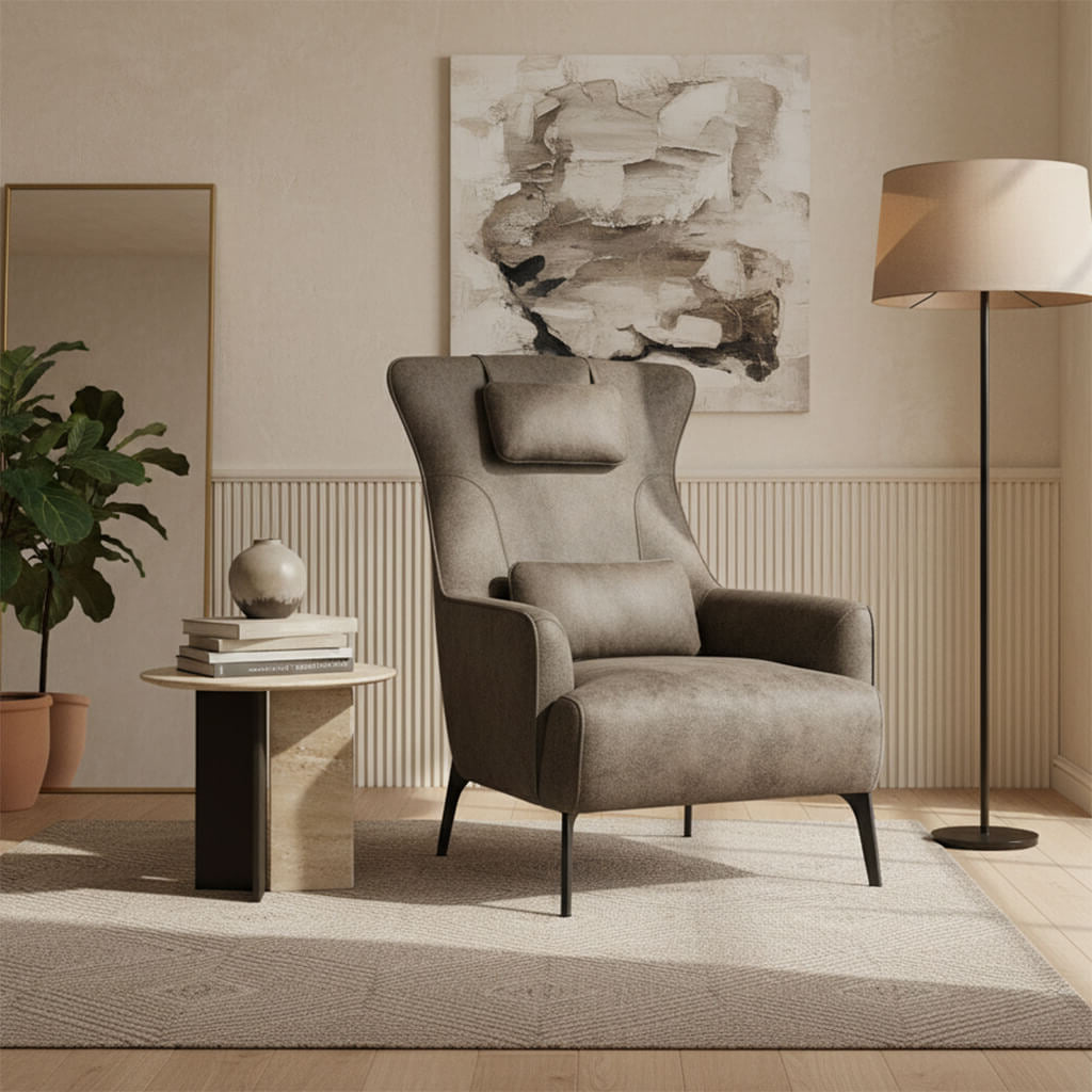 Πολυθρόνα Egon – ύφασμα microfiber – καφέ – με ψηλή πλάτη – μοντέρνο design. / Light Brown