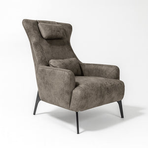 Egon armchair, microsuede fabric, brown, with a neck cushion, on a white background / Light Brown
