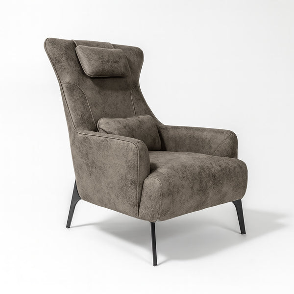 Egon armchair, microsuede fabric, brown, with a neck cushion, on a white background / Light Brown