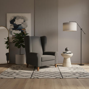 Elizabeth armchair, linen fabric, grey, with wooden legs, classic style. / Grey