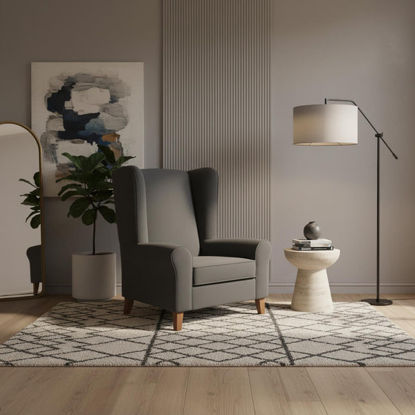 Elizabeth armchair, linen fabric, grey, with wooden legs, classic style. / Grey